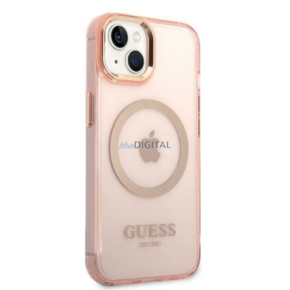 Guess GUHMP14MHTCMP iPhone 14 Plus 6.7" rózsaszín/rózsaszín kemény tok Arany kontúrú, áttetsző MagSafe tok