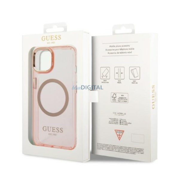 Guess GUHMP14MHTCMP iPhone 14 Plus 6.7" rózsaszín/rózsaszín kemény tok Arany kontúrú, áttetsző MagSafe tok