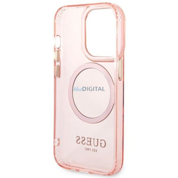 Guess GUHMP14XHTCMP iPhone 14 Pro Max 6.7" rózsaszín keménytok Arany kontúrú, áttetsző MagSafe