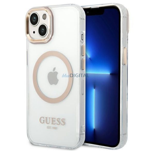 Guess GUHMP14SHTRMD iPhone 14 6.1 "arany kemény tok fém kontúr Magsafe