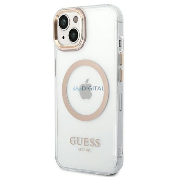 Guess GUHMP14SHTRMD iPhone 14 6.1 "arany kemény tok fém kontúr Magsafe