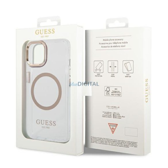 Guess GUHMP14SHTRMD iPhone 14 6.1 "arany kemény tok fém kontúr Magsafe