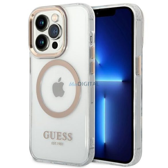 Guess GUHMP14LHTRMD iPhone 14 Pro 6,1" arany kemény tok fém kontúr Magsafe