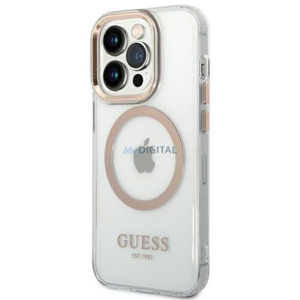 Guess GUHMP14LHTRMD iPhone 14 Pro 6,1" arany kemény tok fém kontúr Magsafe