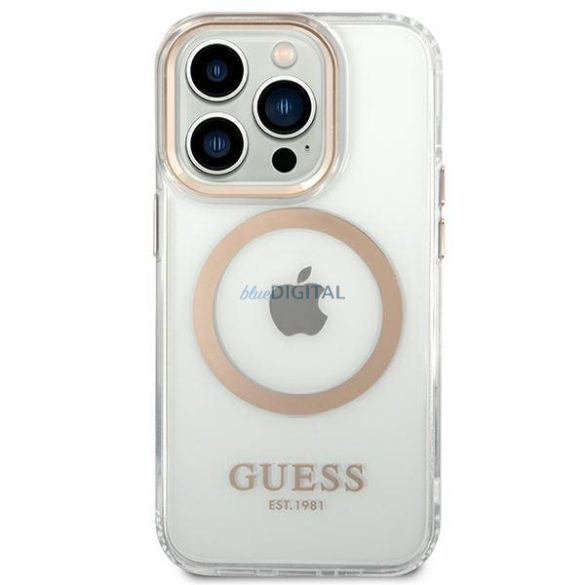 Guess GUHMP14LHTRMD iPhone 14 Pro 6,1" arany kemény tok fém kontúr Magsafe