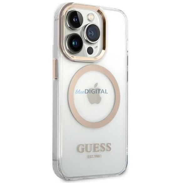 Guess GUHMP14LHTRMD iPhone 14 Pro 6,1" arany kemény tok fém kontúr Magsafe