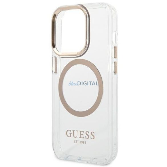 Guess GUHMP14LHTRMD iPhone 14 Pro 6,1" arany kemény tok fém kontúr Magsafe