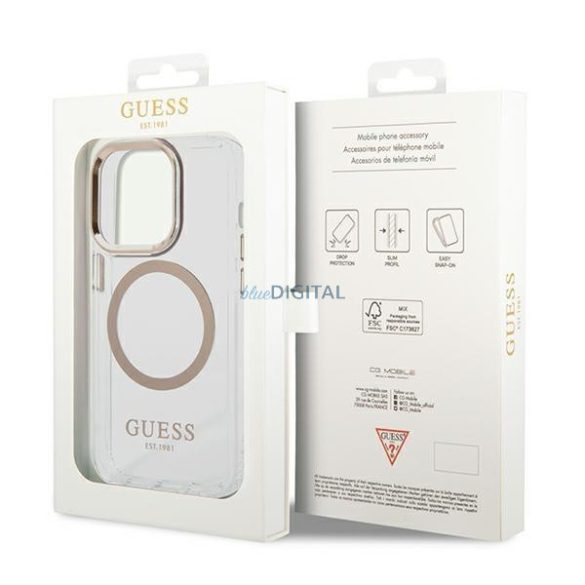 Guess GUHMP14LHTRMD iPhone 14 Pro 6,1" arany kemény tok fém kontúr Magsafe