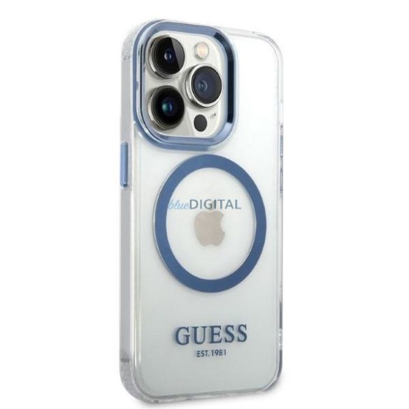 Guess GUHMP14XHTRMB iPhone 14 Pro Max 6.7" kék/kék kemény tok fémkontúrú Magsafe tok