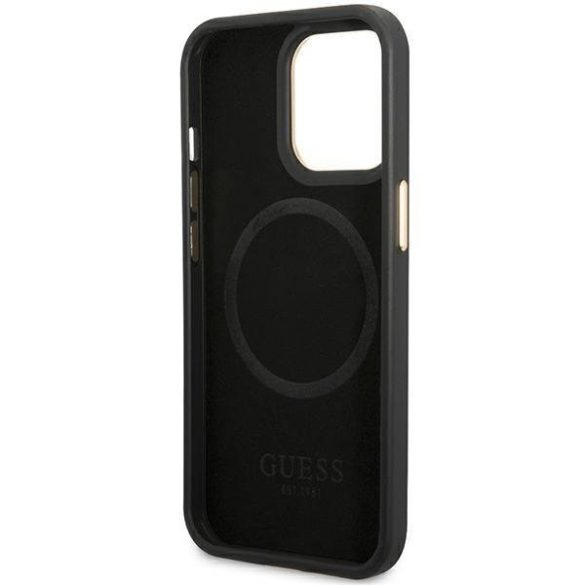 Guess GUHMP14LSAPSTK iPhone 14 Pro 6.1" fekete keménytok Bazsarózsa logós lemez MagSafe