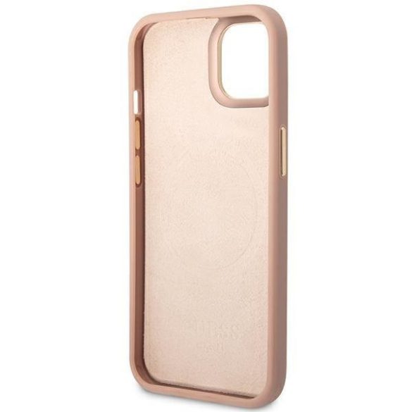 Guess GUHMP14SSAPSTP iPhone 14 6.1" rózsaszín keménytok Bazsarózsa logós lemez MagSafe