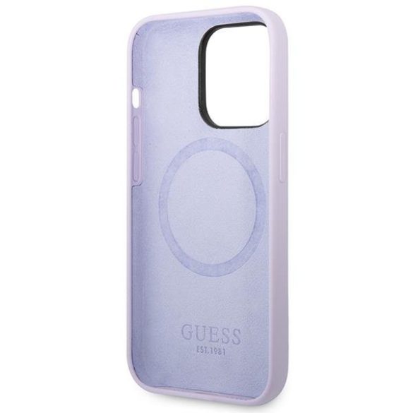 Guess GUHMP14LSBPLU iPhone 14 Pro 6.1" lila keménytok  Szilikon logós lemez MagSafe