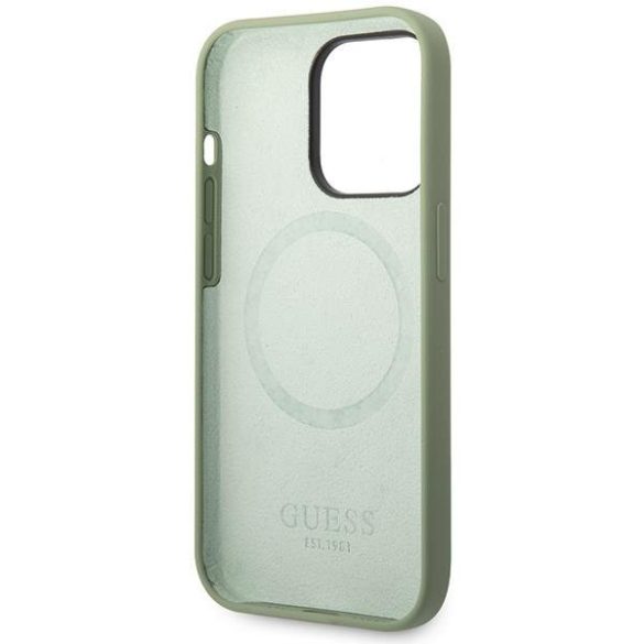 Guess GUHMP14XSBPLA iPhone 14 Pro Max 6.7" zöld/khaki keménytok  Szilikon logó lemez MagSafe