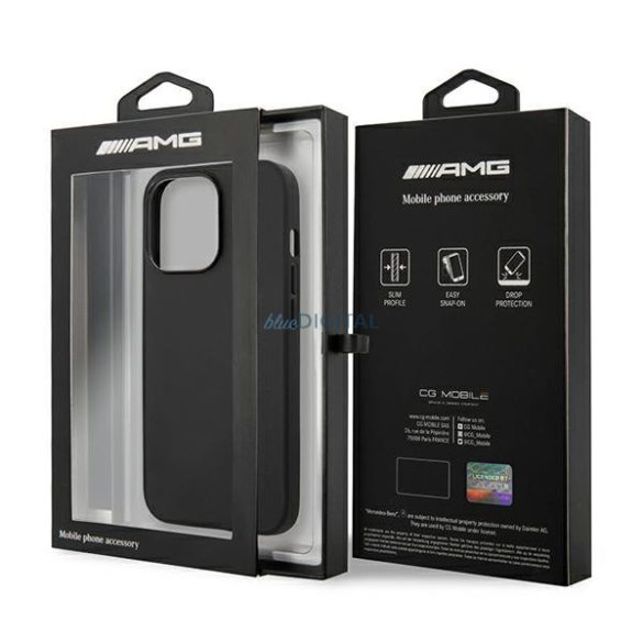 AMG AMHCP14LDOLBK iPhone 14 Pro 6,1" fekete bőr keménytok, forró bélyegzővel ellátva