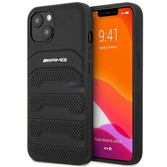 AMG AMHCP14SGSEBK iPhone 14 6.1 "fekete keménytok bőr dombornyomott vonalakkal