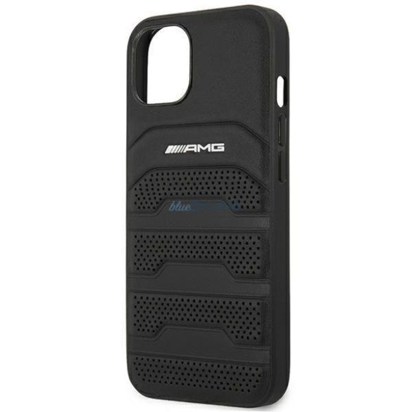 AMG AMHCP14MGSEBK iPhone 14 Plus 6,7" fekete bőr keménytáska bőr dombornyomott vonalakkal