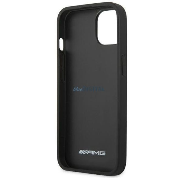AMG AMHCP14MGSEBK iPhone 14 Plus 6,7" fekete bőr keménytáska bőr dombornyomott vonalakkal