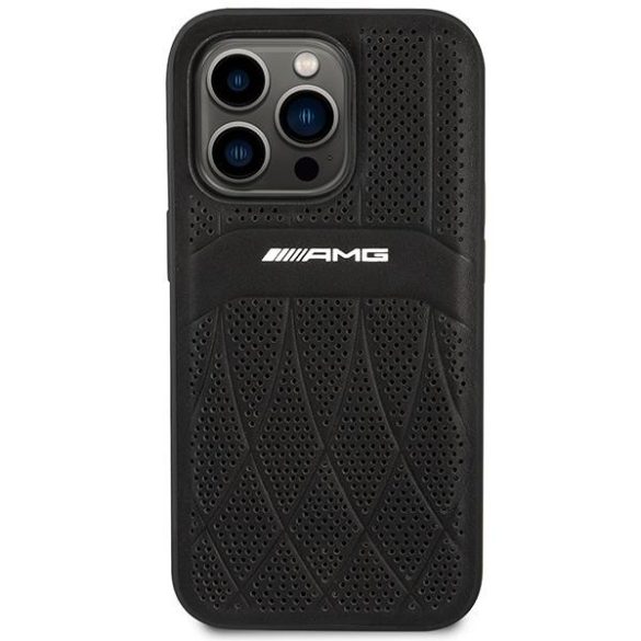 AMG AMHMP14LOSDBK iPhone 14 Pro 6.1" fekete keménytok bőr ívelt vonalak MagSafe