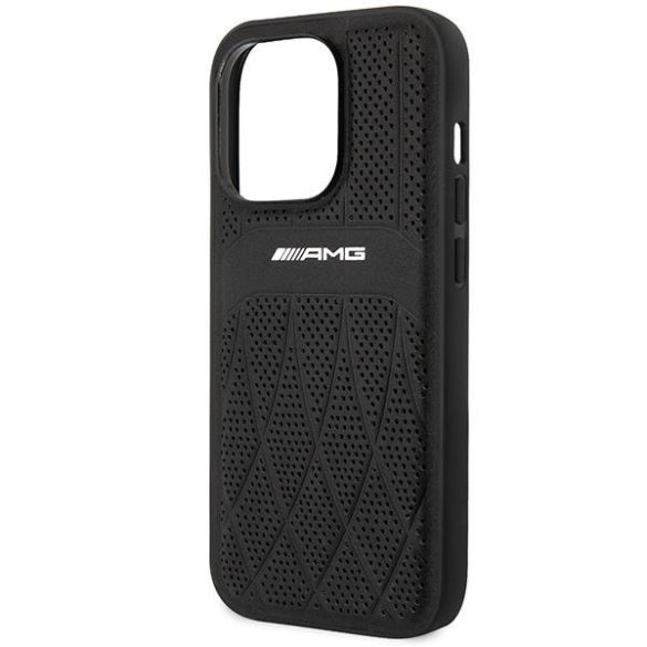 AMG AMHMP14LOSDBK iPhone 14 Pro 6.1" fekete keménytok bőr ívelt vonalak MagSafe