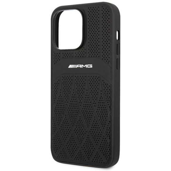AMG AMHMP14XOSDBK iPhone 14 Pro Max 6.7" fekete keménytok bőr ívelt vonalak MagSafe