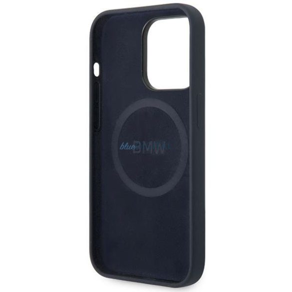 BMW BMHMP14LSILNA iPhone 14 Pro 6.1" tengerészkék szilikon tok fém logós MagSafe