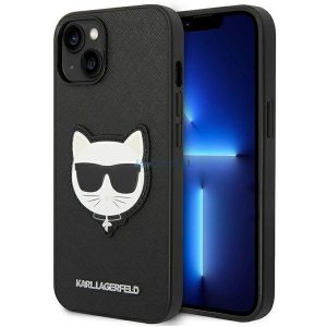 Karl Lagerfeld KLHCP14SSAPCHK iPhone 14 6,1 "keménytok fekete Saffiano Choupette Head Patch