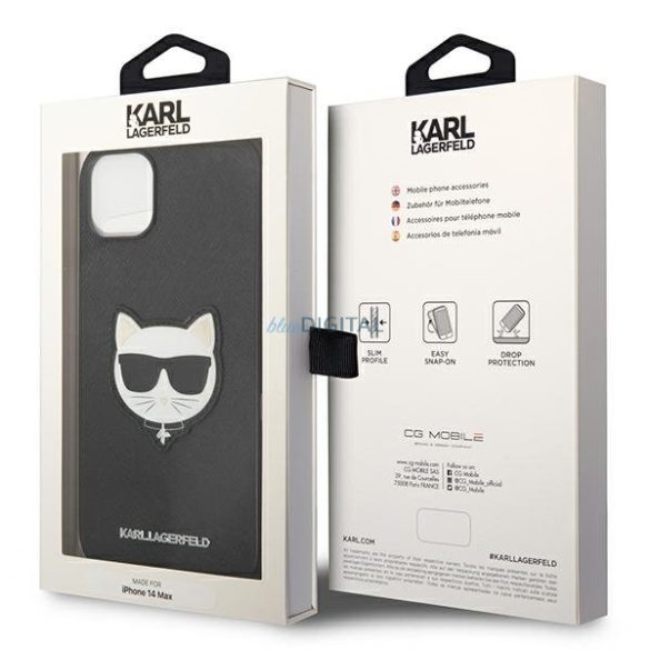 Karl Lagerfeld KLHCP14SSAPCHK iPhone 14 6,1 "keménytok fekete Saffiano Choupette Head Patch