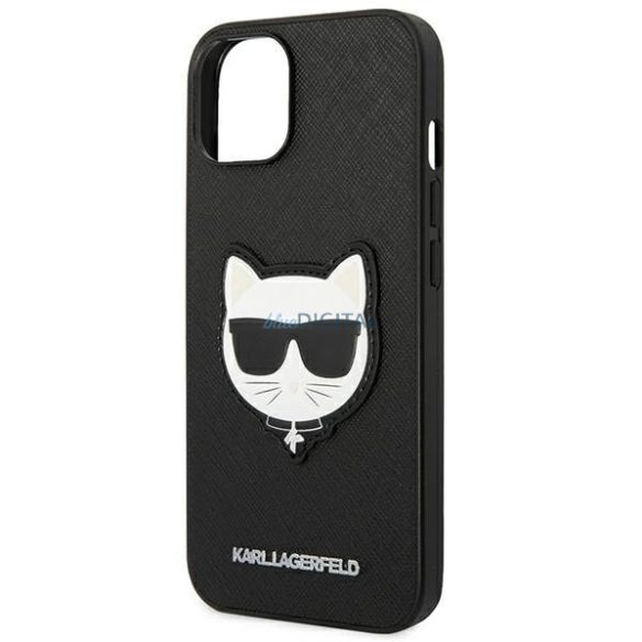 Karl Lagerfeld KLHCP14SSAPCHK iPhone 14 6,1 "keménytok fekete Saffiano Choupette Head Patch