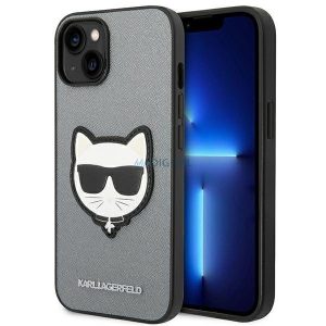 Karl Lagerfeld KLHCP14SSAPCHG iPhone 14 6.1 "keménytok ezüst szafián Choupette fejforma ezüst