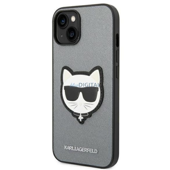 Karl Lagerfeld KLHCP14SSAPCHG iPhone 14 6.1 "keménytok ezüst szafián Choupette fejforma ezüst