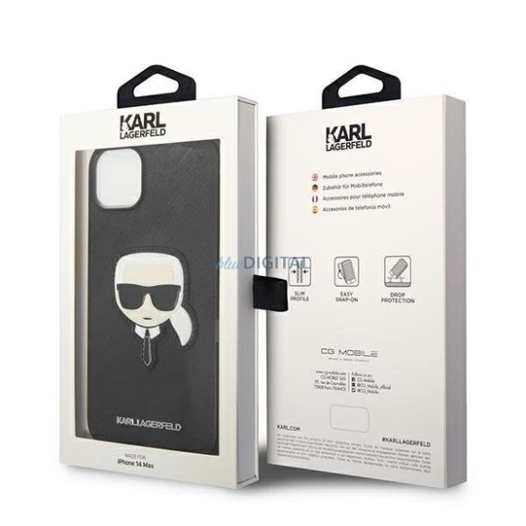 Karl Lagerfeld KLHCP14MSAPKHK iPhone 14 Plus 6,7 "fekete keménytokos Saffiano Karl's Head Patch Saffiano Karl fejforma