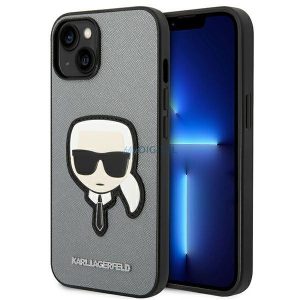 Karl Lagerfeld KLHCP14SSAPKHG iPhone 14 6,1" ezüst keménytok Saffiano Karl's Head Patch Saffiano Karl fejforma