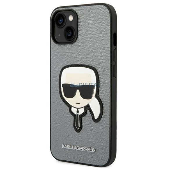 Karl Lagerfeld KLHCP14SSAPKHG iPhone 14 6,1" ezüst keménytok Saffiano Karl's Head Patch Saffiano Karl fejforma