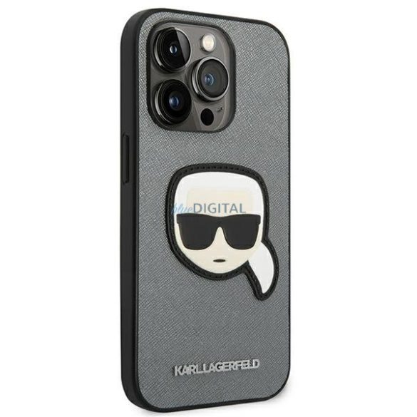 Karl Lagerfeld KLHCP14LSAPKHG iPhone 14 Pro 6.1 "ezüst keménytok Saffiano Karl's Head Patch