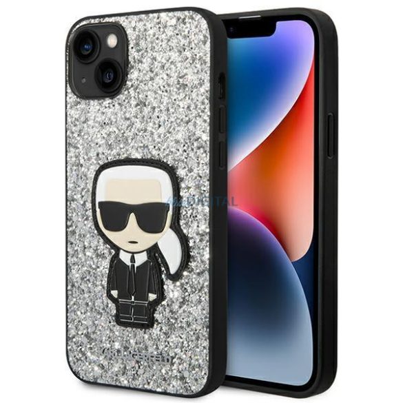 Karl Lagerfeld KLHCP14SGFKPG iPhone 14 6.1 "keménytok ezüst csillámpelyhek Ikonik