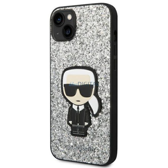 Karl Lagerfeld KLHCP14SGFKPG iPhone 14 6.1 "keménytok ezüst csillámpelyhek Ikonik