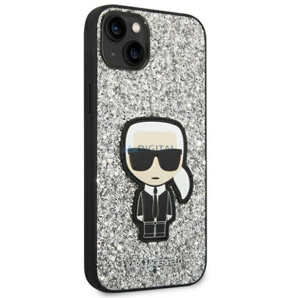 Karl Lagerfeld KLHCP14SGFKPG iPhone 14 6.1 "keménytok ezüst csillámpelyhek Ikonik
