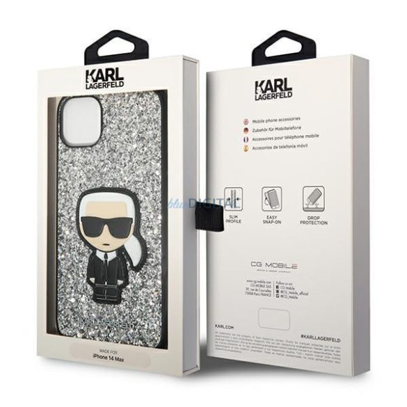 Karl Lagerfeld KLHCP14MGFKPG iPhone 14 Plus 6,7" keménytok ezüst csillámpelyhek Ikonik
