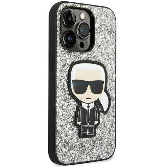 Karl Lagerfeld KLHCP14XGFKPG iPhone 14 Pro Max 6.7" keménytok ezüst csillámpelyhek Ikonik