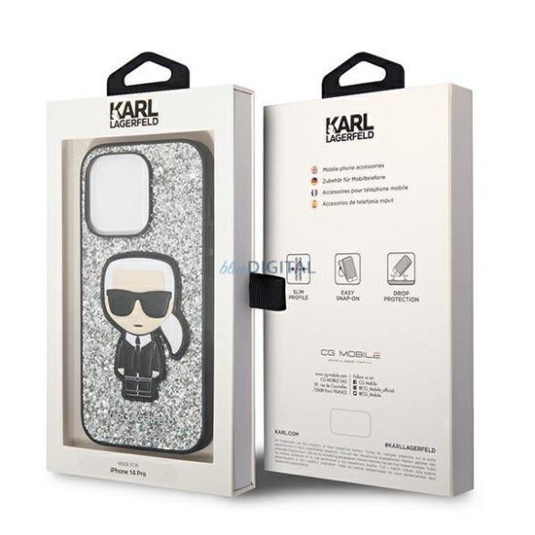 Karl Lagerfeld KLHCP14XGFKPG iPhone 14 Pro Max 6.7" keménytok ezüst csillámpelyhek Ikonik