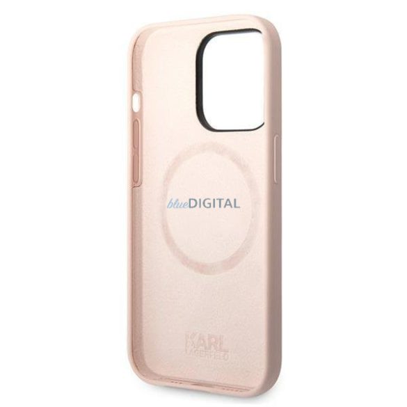 Karl Lagerfeld KLHMP14XSLKHLP iPhone 14 Pro Max 6.7 "keménytok világos rózsaszín szilikon Karl's Head Magsafe