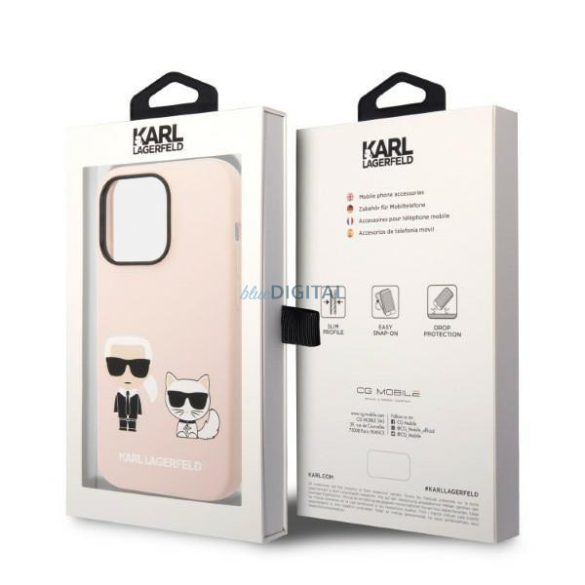 Karl Lagerfeld KLHMP14XSSKCI iPhone 14 Pro Max 6,7" keménytok világos rózsaszín szilikon Karl & Choupette Magsafe