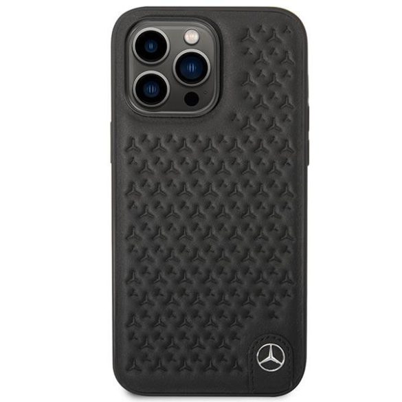 Mercedes MEHCP14X8REMPK iPhone 14 Pro Max 6.7" fekete keménytok bőr csillagos mintával
