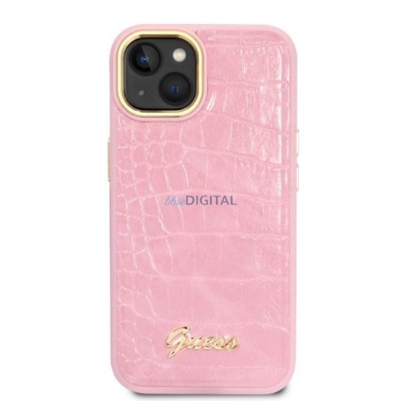 Guess GUHCP14SHGCRHP iPhone 14 6,1" rózsaszín keménytok Croco Collection