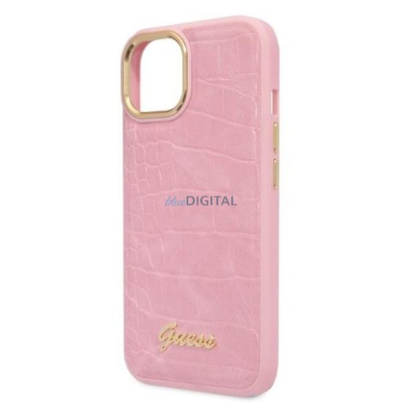 Guess GUHCP14SHGCRHP iPhone 14 6,1" rózsaszín keménytok Croco Collection