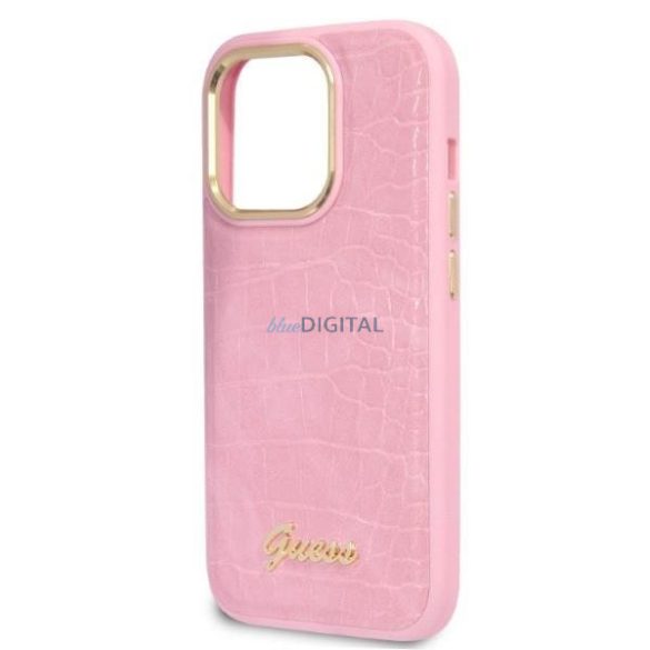 Guess GUHCP14LHGCRHP iPhone 14 Pro 6,1" rózsaszín keménytok Croco Collection