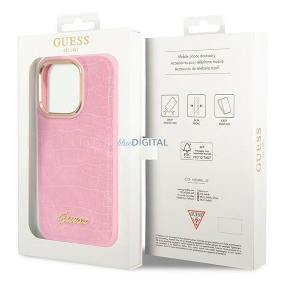 Guess GUHCP14LHGCRHP iPhone 14 Pro 6,1" rózsaszín keménytok Croco Collection