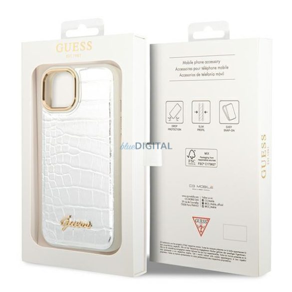 Guess GUHCP14SHGCRHS iPhone 14 6.1 "ezüst keménytokos Croco kollekció