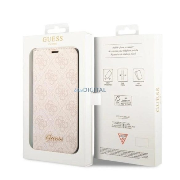 Guess GUBKP14SHG4SHP 4G Vintage Gold Logo könyvtok iPhone 14 - rózsaszín