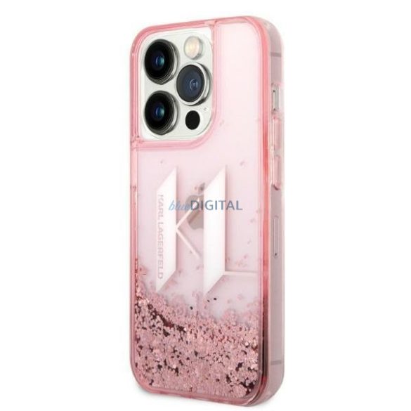 Karl Lagerfeld KLHCP14LLBKLCP iPhone 14 Pro 6,1" rózsaszín keménytok Liquid Glitter Nagy KL